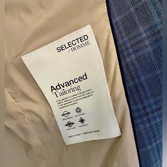 Selected Blue Plaid Blazer For Men/Women, Size 40R Slim Fit - Picture 9 of 16